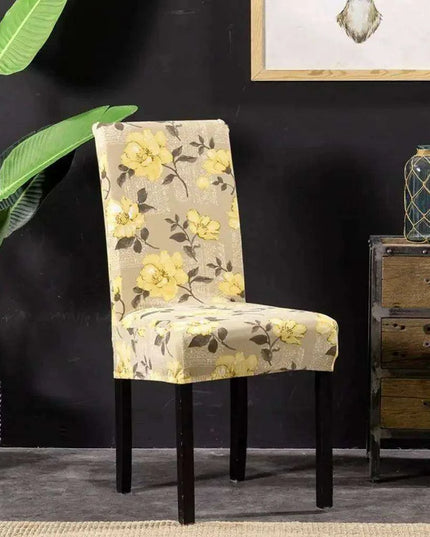 Nordic Floral Stretch Chair Slipcover in Yellow and Tan
