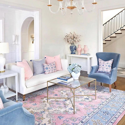 Vintage Pink French-Inspired Area Rugs for Elegant Living Rooms