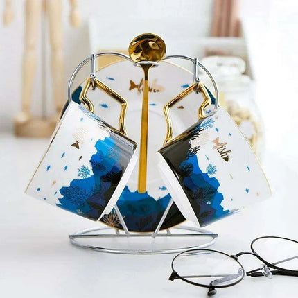 Luxurious Gold-Accented European Ceramic Coffee and Tea Set - Elegant 4-Piece Gift Collection