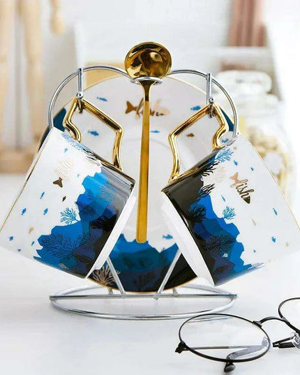 Luxurious Gold-Accented European Ceramic Coffee and Tea Set - Elegant 4-Piece Gift Collection