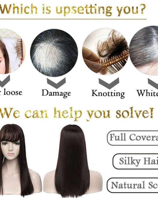 17-Inch Clip-In Synthetic Hair Topper with Silk Base and Bangs for Women