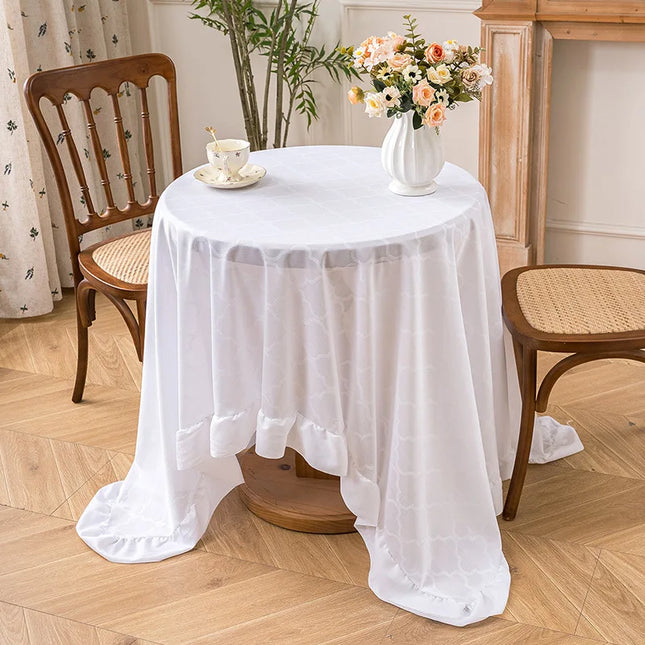 Embossed Lace Tablecloth — Ruffled Edge, Polyester, 2 Colours