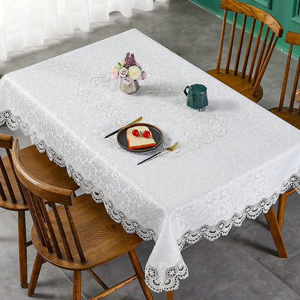 Battilo Lace Embroidery White Floral Rectangle Tablecloth Waterproof Oilproof