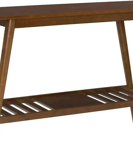Walnut Mid-Century Modern Entryway Table with Storage and Display Shelf