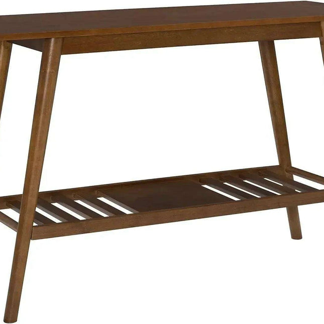Walnut Mid-Century Modern Entryway Table with Storage and Display Shelf
