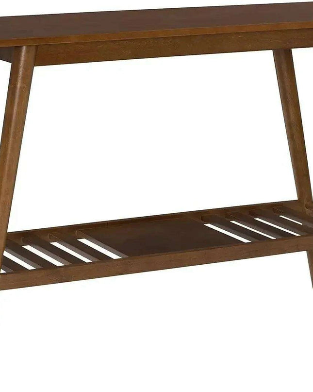 Walnut Mid-Century Modern Entryway Table with Storage and Display Shelf
