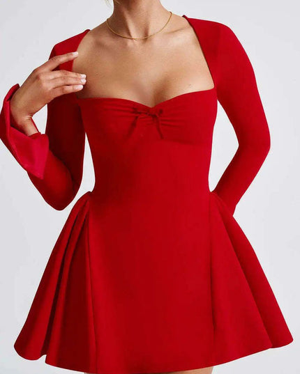 Chic Long Sleeve Bodycon Dress with Square Neckline and Stylish Lace-Up Features for Elegant Occasions