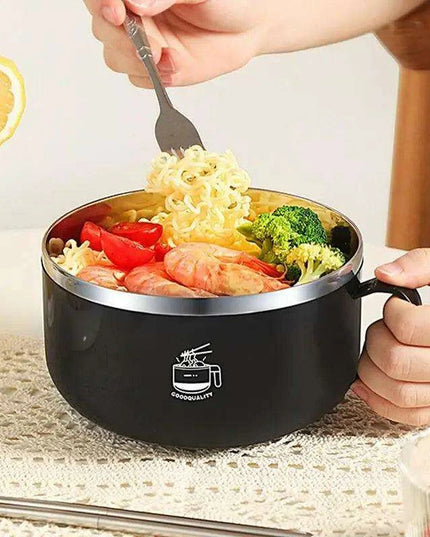 Insulated 1000ml Ramen Bowl with Integrated Phone Holder - Ideal for Soups, Salads, and Travel Dining