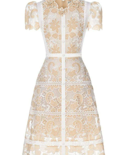 Elegant Floral Evening Dress with Ruffle Collar