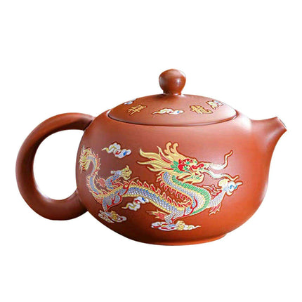 Artisan Dragon and Phoenix Purple Clay Teapot for Traditional Kung Fu Tea Ceremony