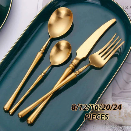 Sophisticated Antique Gold Matte Flatware Set - Premium Stainless Steel Cutlery for Elegant Dining Experiences