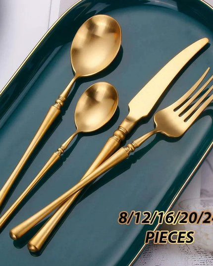 Sophisticated Antique Gold Matte Flatware Set - Premium Stainless Steel Cutlery for Elegant Dining Experiences