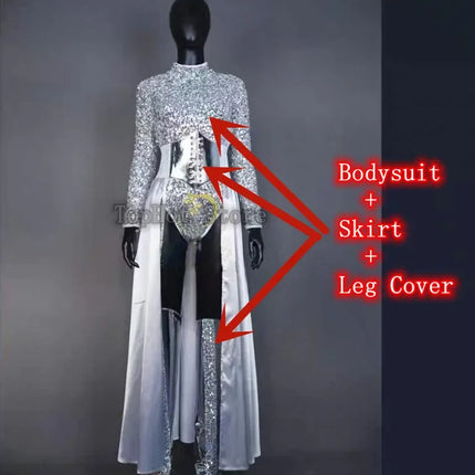 Silver Sequin Bodysuit for Stage, Dance & Performance