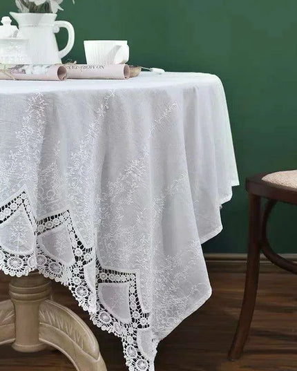 Exquisite Floral Lace Embroidered Cotton Tablecloth - Ideal for Weddings and Elegant Home Styling