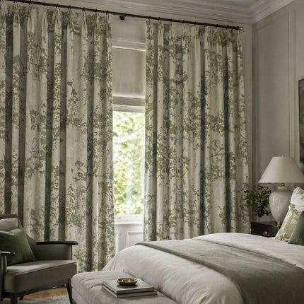 Lili Home Luxury Green Leaf Jacquard Blackout Curtains, Heavyweight