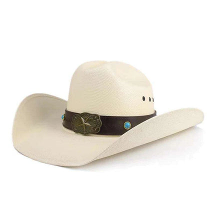 Classic Waterproof Cowboy Hat with Unique Cowhead Detail - Trendy Straw Sun Protection Accessory