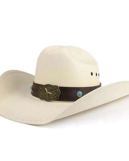 Classic Waterproof Cowboy Hat with Unique Cowhead Detail - Trendy Straw Sun Protection Accessory
