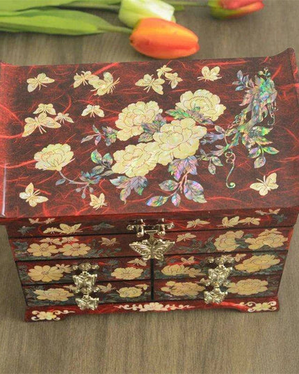 Luxurious Mother of Pearl Jewelry Storage Box with Velvet Lining and Elegant Multi-Drawer Design