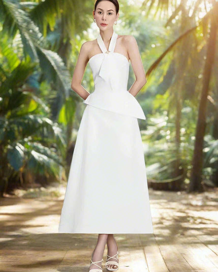 Elegant Women's Summer Evening Halter Top and Flowing Skirt Ensemble for 2024