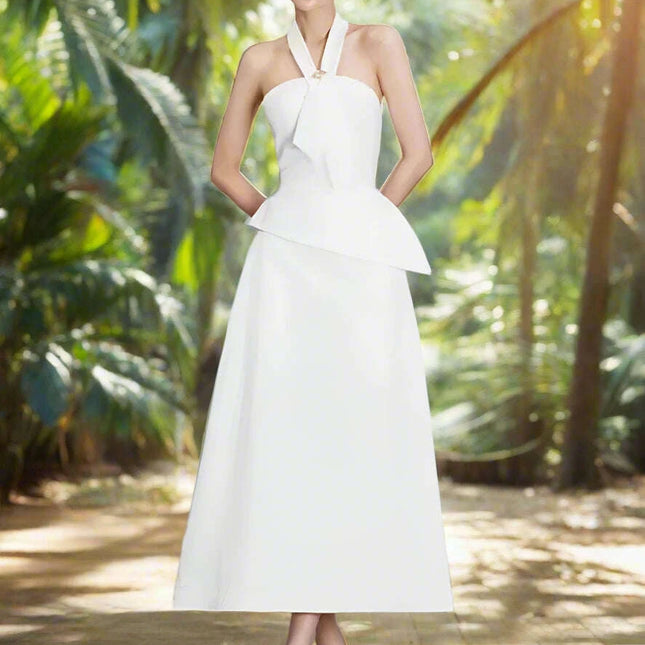 Elegant Women's Summer Evening Halter Top and Flowing Skirt Ensemble for 2024