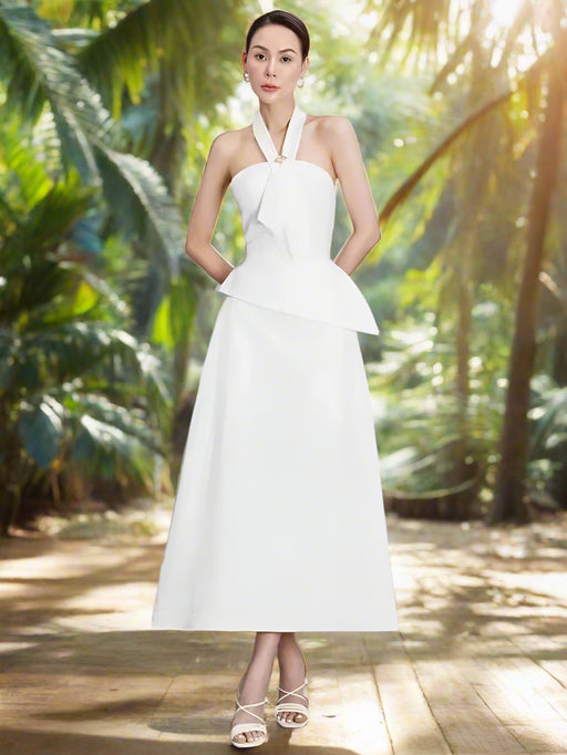 Elegant Women's Summer Evening Halter Top and Flowing Skirt Ensemble for 2024