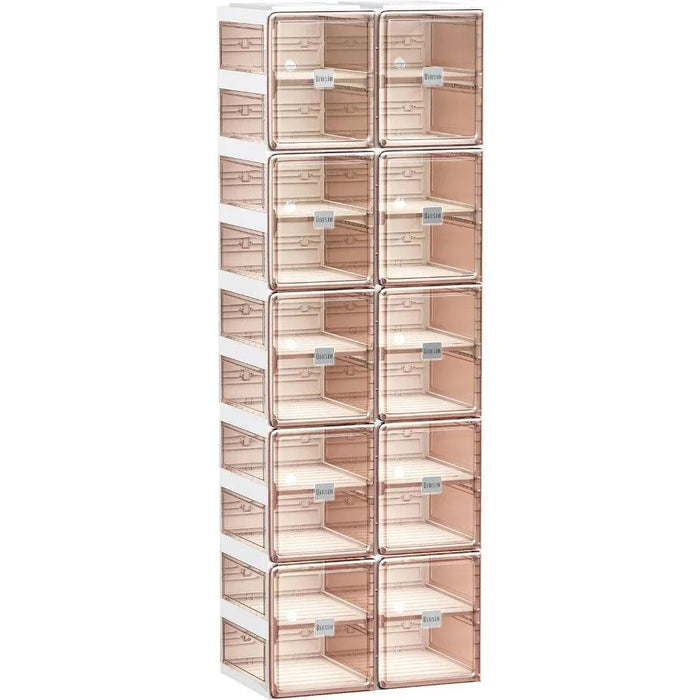 Magnetic 6-Tier Shoe Storage Rack with Clear Brown Doors - Effortless Assembly Organizer