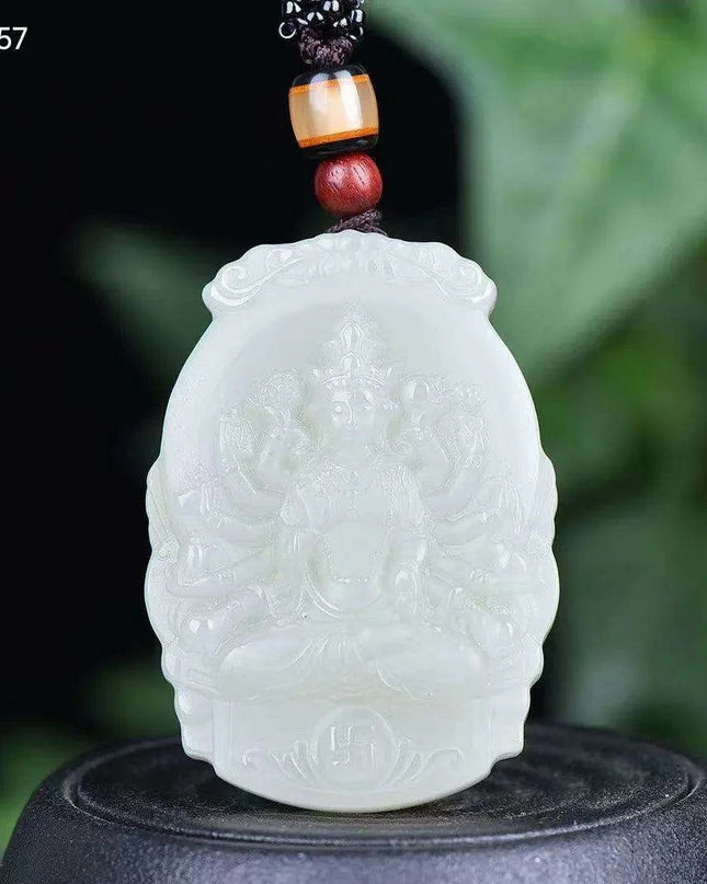 Natural White Hetian Jade Guanyin Pendant Necklace for Peace and Prosperity