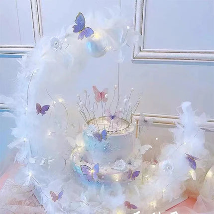 Chiffon Moon Boat Ballet Girl Lace Flower Acrylic Cake Topper Happy Bi