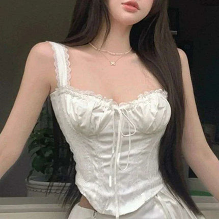 Chic Vintage Korean A-Line Skirt and Backless Camisole Women's Two-Piece Set