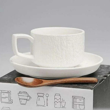 Elegant Japanese Rock Texture Porcelain Coffee Cup and Plate Set - Elevate Your Sipping Experience
