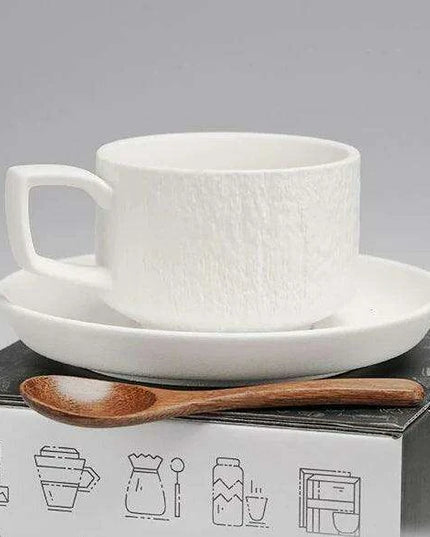 Elegant Japanese Rock Texture Porcelain Coffee Cup and Plate Set - Elevate Your Sipping Experience