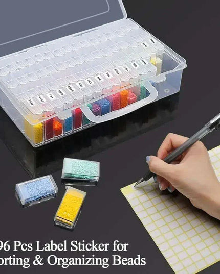 Deluxe 64-Compartment Diamond Painting Bead Storage Organizer with Labels