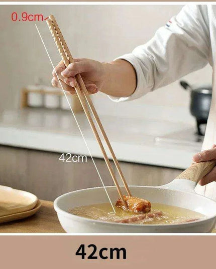 Sophisticated Extra Long Beech Wood Japanese Cooking Chopsticks - Slip-Resistant for Noodles and Frying