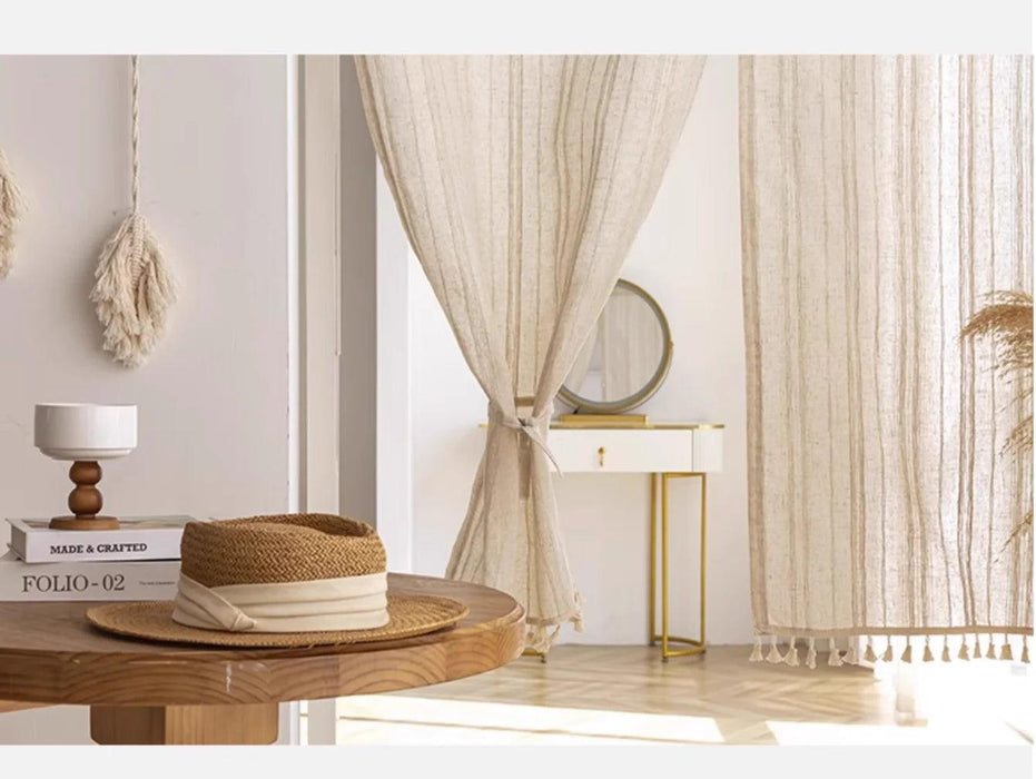 Elegant Japanese Lace Curtains with Cotton Tassels