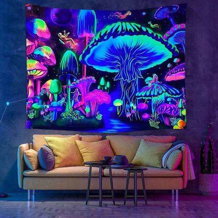 Neon Skull Tapestry Set - Eye-Catching UV Reactive Halloween Decor for Your Home