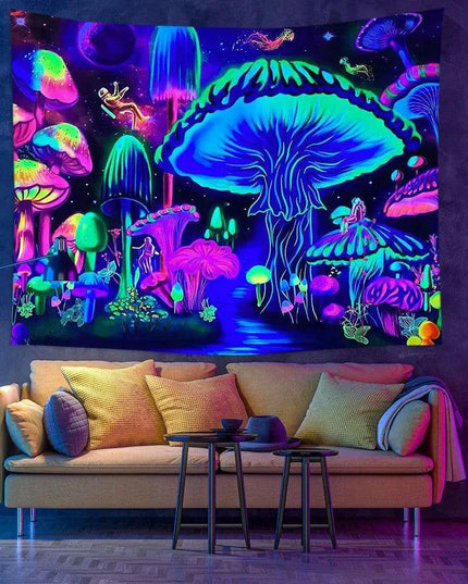 Neon Skull Tapestry Set - Eye-Catching UV Reactive Halloween Decor for Your Home
