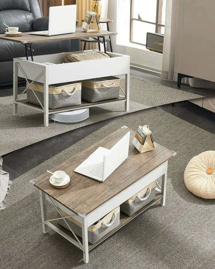 Modern Lift Top Coffee Table with Hidden Storage and Fabric Organizers - Elegant Dark Walnut Finish