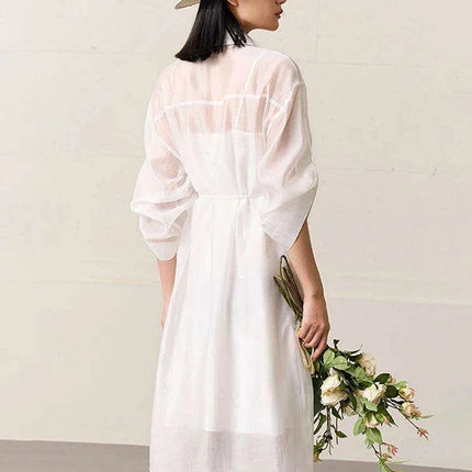 Chic Sheer Belted Dress for Women - Modern Minimalist Summer Style