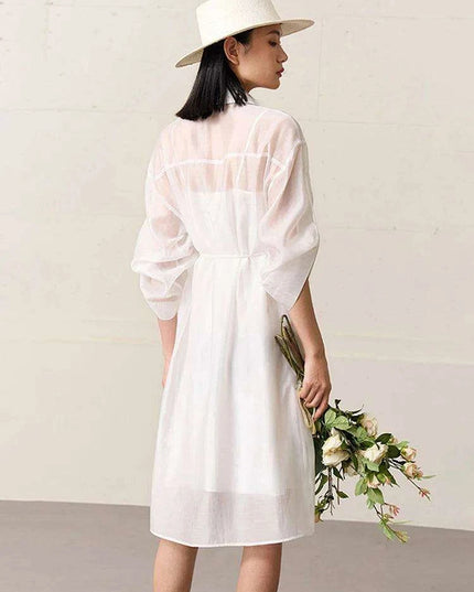 Chic Sheer Belted Dress for Women - Modern Minimalist Summer Style