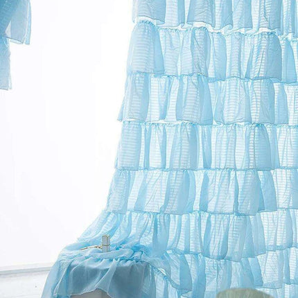 Elegant Blue Ruffled Semi-Blackout Curtains for Living Spaces and Girls' Rooms - Soft Tulle Drapes