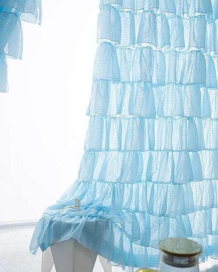 Chic Ruffled Blue Cupcake Layer Semi-Blackout Curtains for Stylish Living Spaces and Girls' Bedrooms
