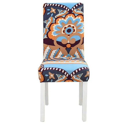 Elegant Geometric Blue-Grey Stretch Chair Covers for Stylish Dining Experiences