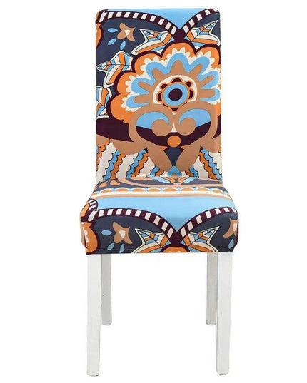 Elegant Geometric Blue-Grey Stretch Chair Covers for Stylish Dining Experiences