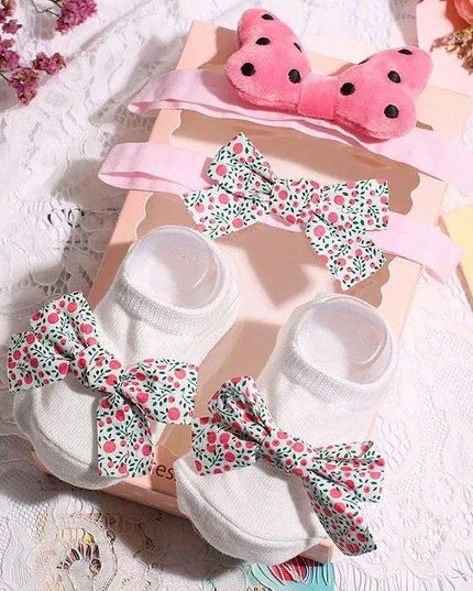 Adorable Polka Dot Bowknot Headband and Lace Flower Socks Ensemble for Stylish Little Ones