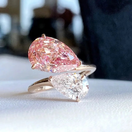 PINK WHITE Two-Ston IGI Certified 5 Carat Pear Cut Lab Grown Diamond Ring 14K 18K Solid Gold Engagement Wedding Ring for Women pink-white-two-ston-igi-certified-5-carat-pear-cut-lab-grown-diamond-ring-14k-18k-solid-gold-engagement-wedding-ring-for-women