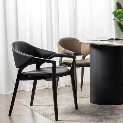 Scandinavian Luxe Leather Dining Chair with Contemporary Armrests