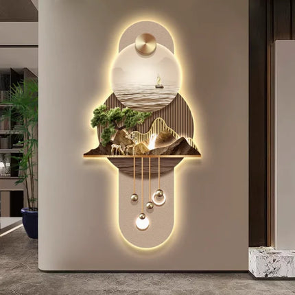 Grand Landscape Entrance Painting with Integrated Light