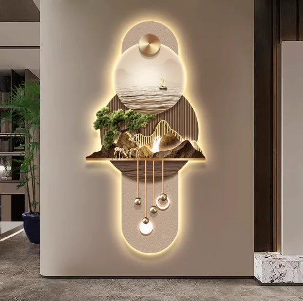 Grand Landscape Entrance Painting with Integrated Light