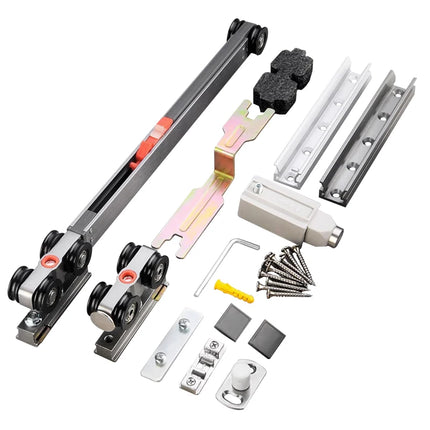 Push-To-Open Soft-Close Pocket Door Hardware — Concealed Overhead Sliding System, Wood & Glass