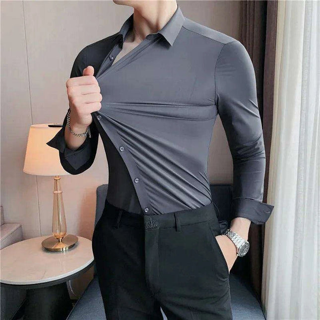 Luxury High Stretch Long Sleeve Dress Shirt for Men - Plus Size 4XL-M Tailored Elegance